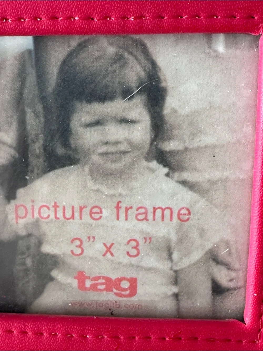 TAG Red Faux Leather Picture Frame For 3X3 White Stitching